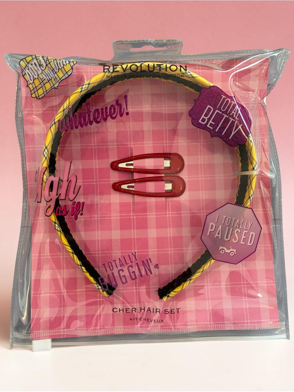 Revolution Cher Hair Set - Yellow & Black Headband with Red Clips
